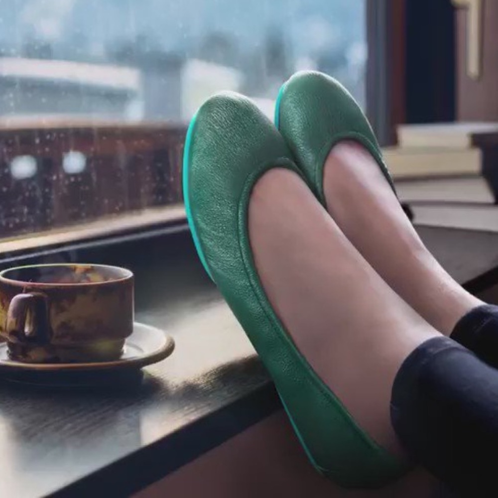 Tieks By Gavriely Flat Shoes Sz 7 Pacific Green Leather Ballet  Flats Foldable - Picture 8 of 17